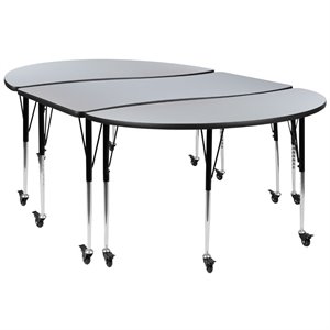 Flash Furniture 3 Piece 86&quot Oval Wave Wood Top Mobile Activity Table in Gray