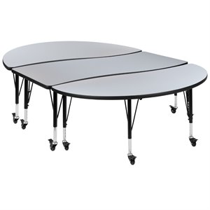 Flash Furniture 3 Piece 86&quot Oval Wave Wood Top Mobile Activity Table in Gray