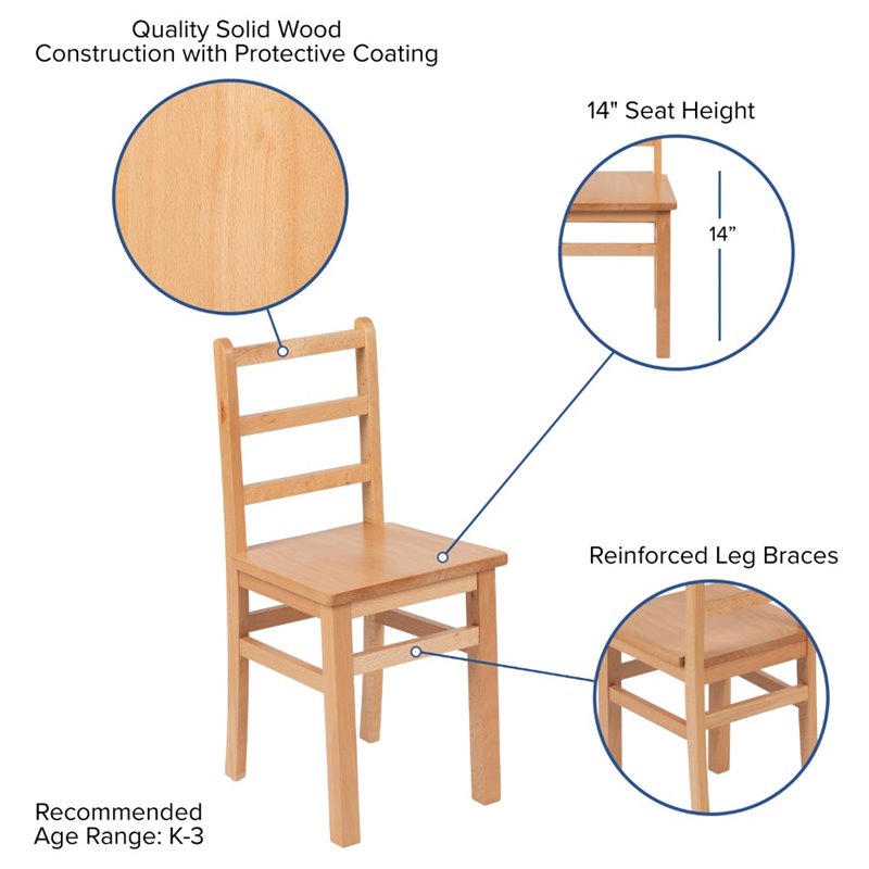 Flash Furniture 3 Piece Solid Wood Kids Table and Chair Set in Natural