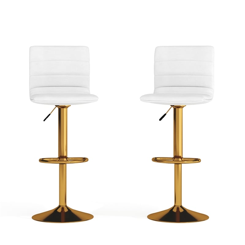 Flash Furniture Adjustable Faux Leather Bar Stool in White and Gold (Set of 2)
