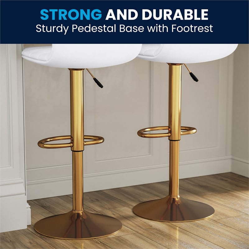 Flash Furniture Adjustable Faux Leather Bar Stool in White and Gold (Set of 2)