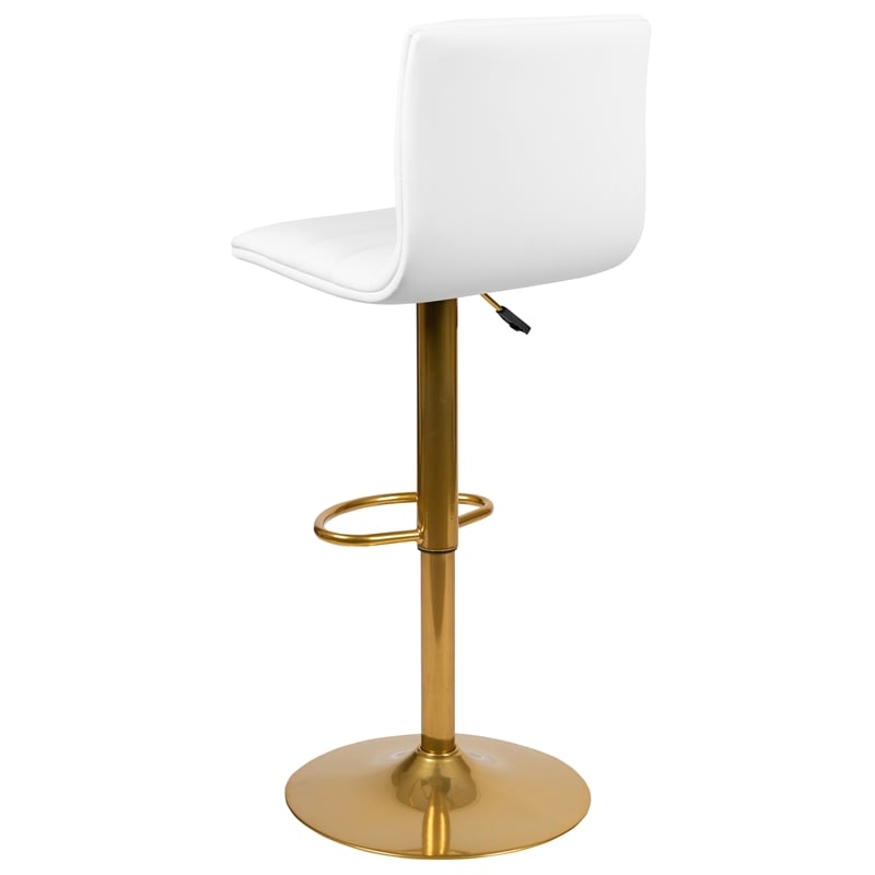Flash Furniture Adjustable Faux Leather Bar Stool in White and Gold (Set of 2)