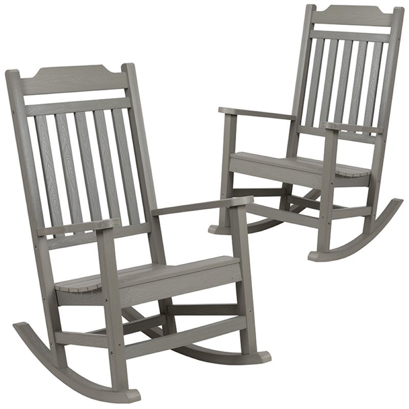Flash Furniture Winston All-Weather Patio Rocking Chair in Gray (Set of 2)