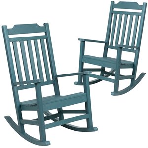 Flash Furniture Winston All-Weather Patio Rocking Chair in Teal (Set of 2)
