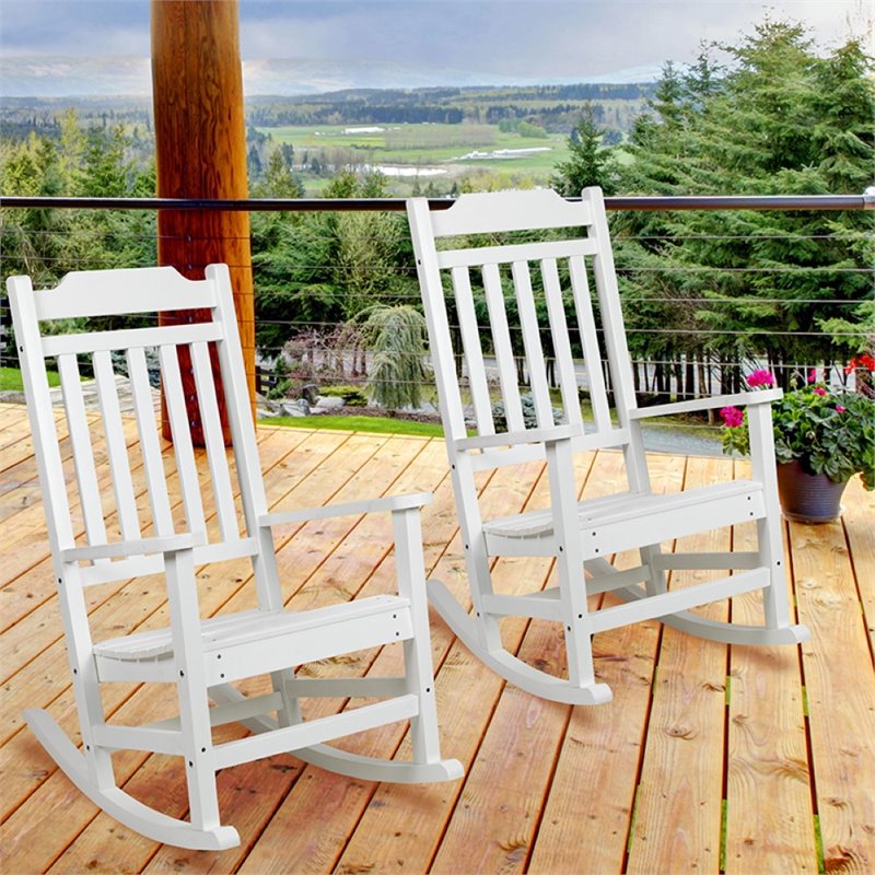 Flash Furniture Winston All-Weather Patio Rocking Chair in White (Set of 2)