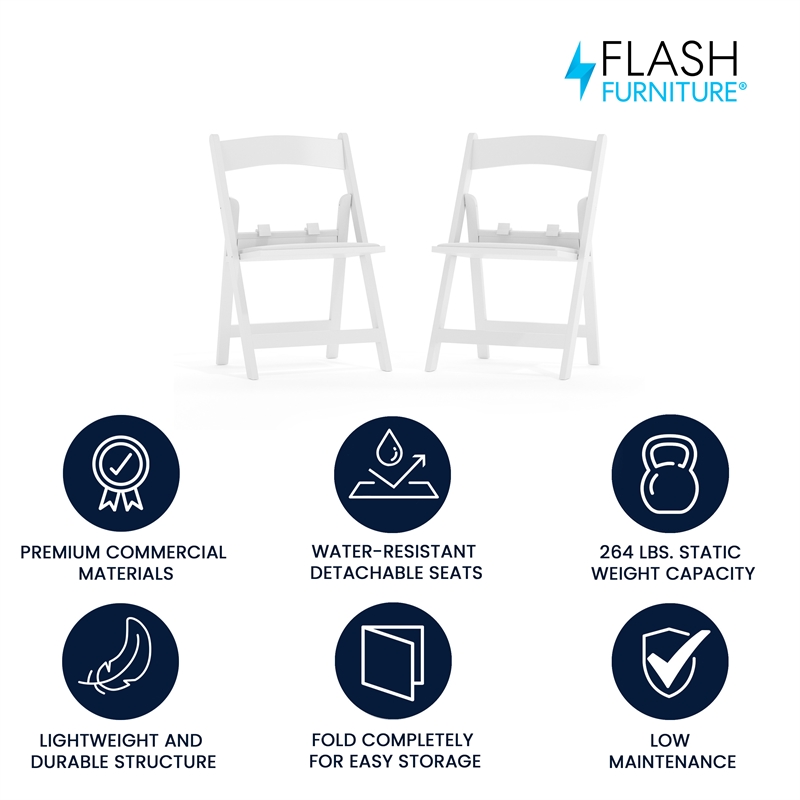 Flash Furniture Kids Resin Vinyl Padded Seat Folding Chair in White (Set of 2)