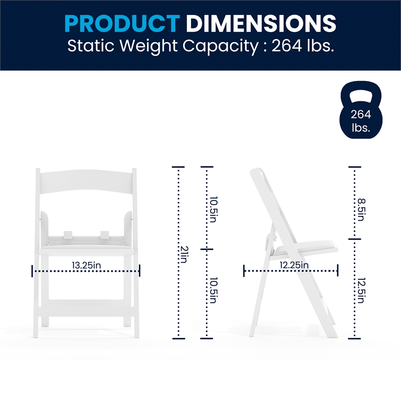 Flash Furniture Kids Resin Vinyl Padded Seat Folding Chair in White (Set of 2)