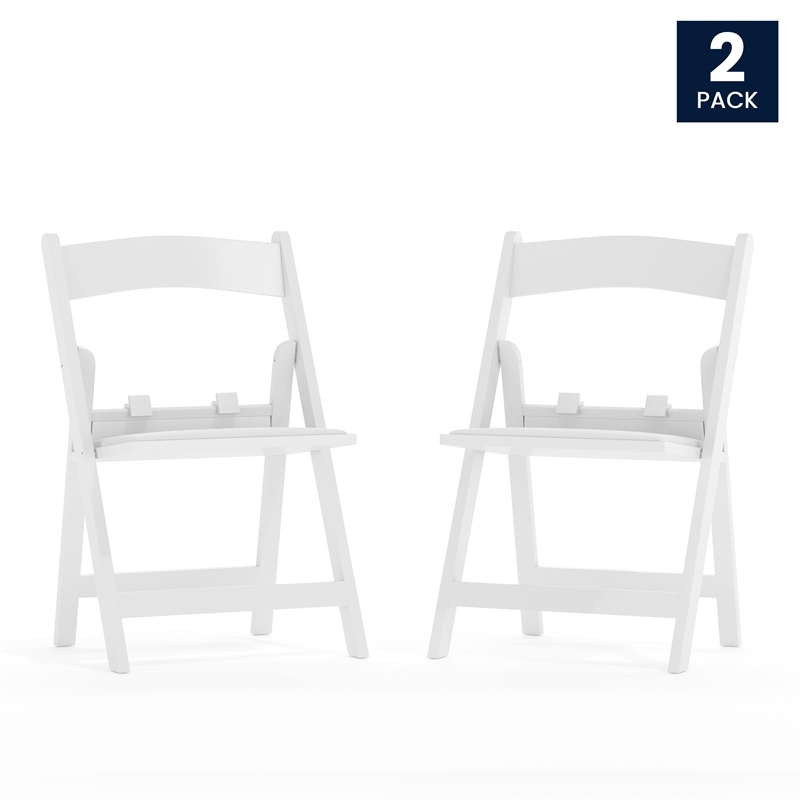Flash Furniture Kids Resin Vinyl Padded Seat Folding Chair in White (Set of 2)