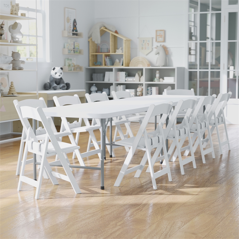 Flash Furniture Kids Resin Vinyl Padded Seat Folding Chair in White (Set of 2)