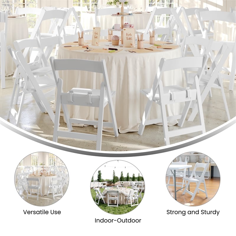 Flash Furniture Kids Resin Vinyl Padded Seat Folding Chair in White (Set of 2)