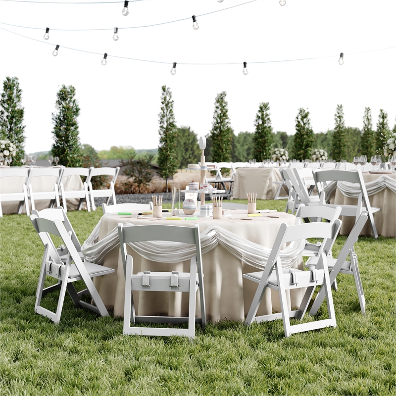 Flash Furniture Kids Resin Vinyl Padded Seat Folding Chair in White (Set of 2)