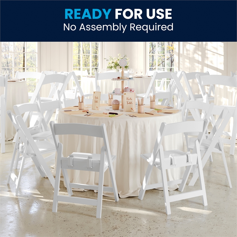 Flash Furniture Kids Resin Vinyl Padded Seat Folding Chair in White (Set of 2)