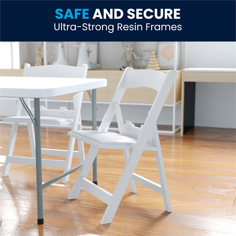 Flash Furniture Kids Resin Vinyl Padded Seat Folding Chair in White (Set of 2)
