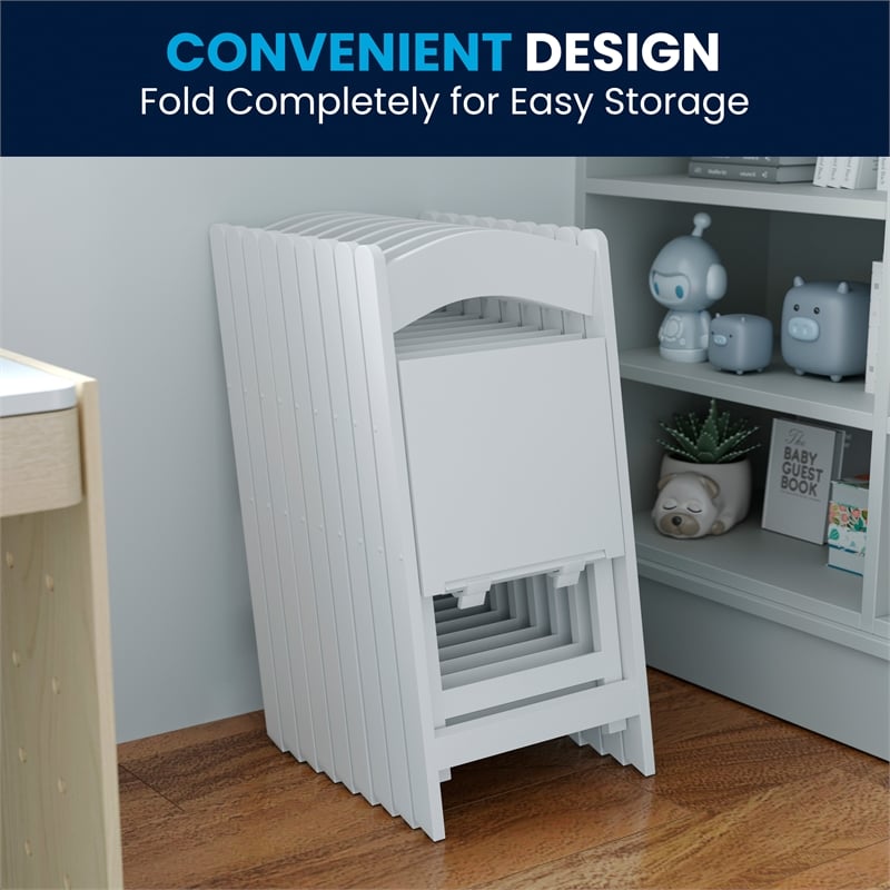 Flash Furniture Kids Resin Vinyl Padded Seat Folding Chair in White (Set of 2)