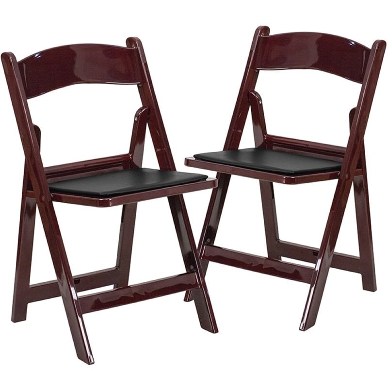 Flash Furniture Hercules Vinyl Padded Seat Folding Chair in Mahogany (Set of 2)