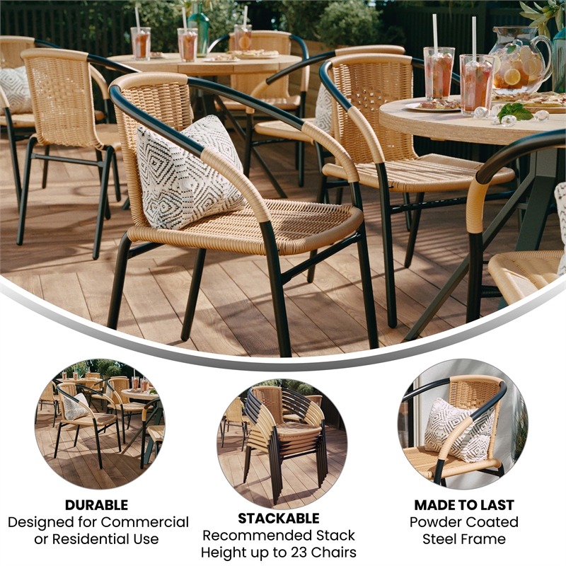 Flash Furniture Rattan Stacking Restaurant Dining Arm Chair in Beige (Set of 2)