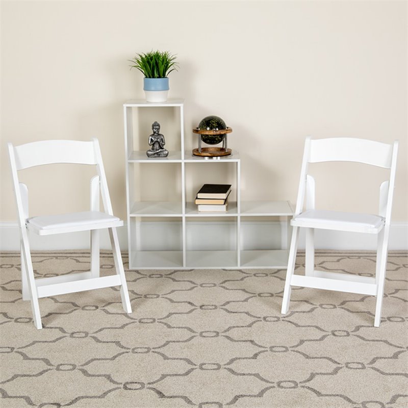 Flash Furniture Hercules Wooden Vinyl Seat Folding Chair in White (Set of 2)