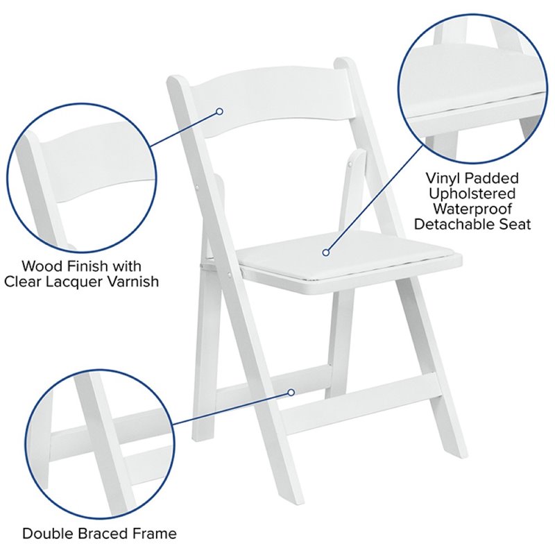 Flash Furniture Hercules Wooden Vinyl Seat Folding Chair in White (Set of 2)