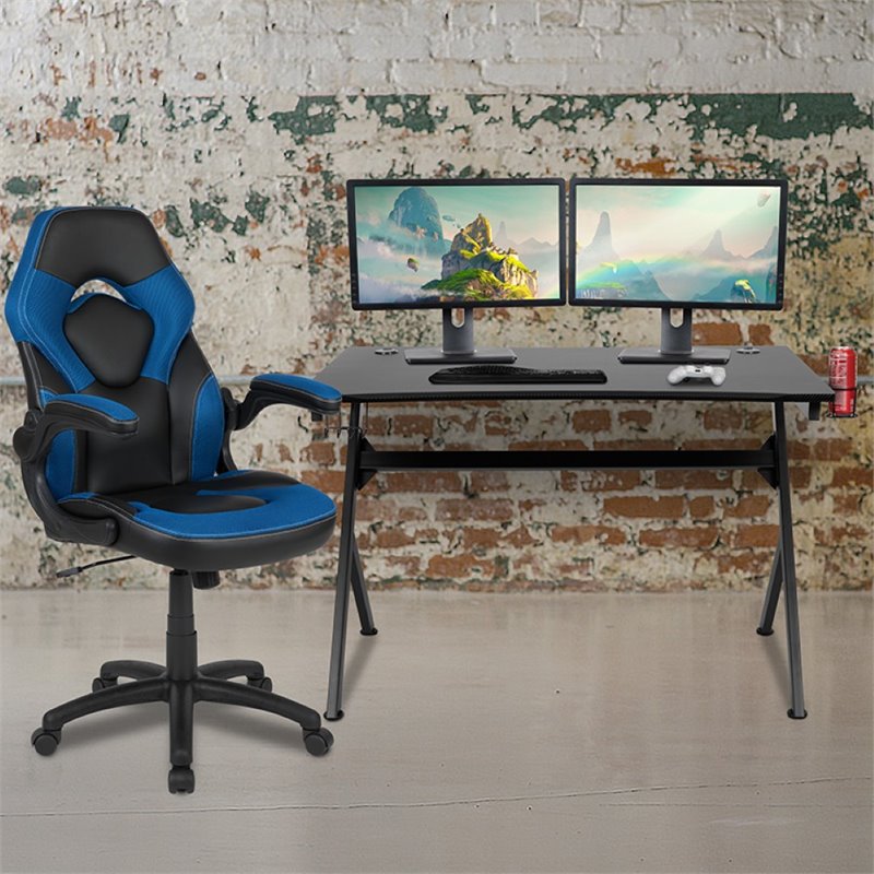 Flash Furniture Gaming Desk and Racing Swivel Chair Set in Black and Blue