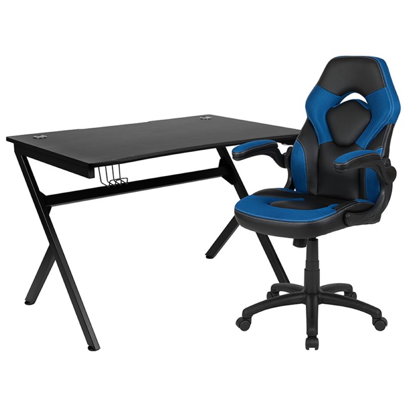 Flash Furniture Gaming Desk and Racing Swivel Chair Set in Black and Blue