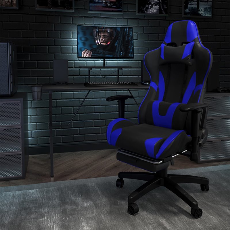 Flash Furniture X20 Leather Racing Reclining Gaming Chair in Black and Blue