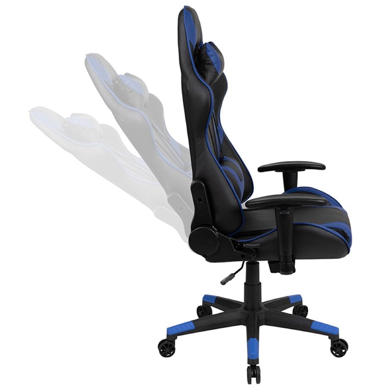 Flash Furniture X20 Leather Racing Reclining Gaming Chair in Black and Blue