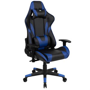 flash furniture leather racing reclining gaming chair in black and blue
