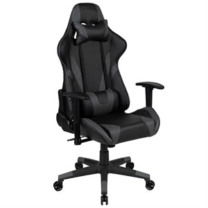 flash furniture leather racing reclining gaming chair in black and gray