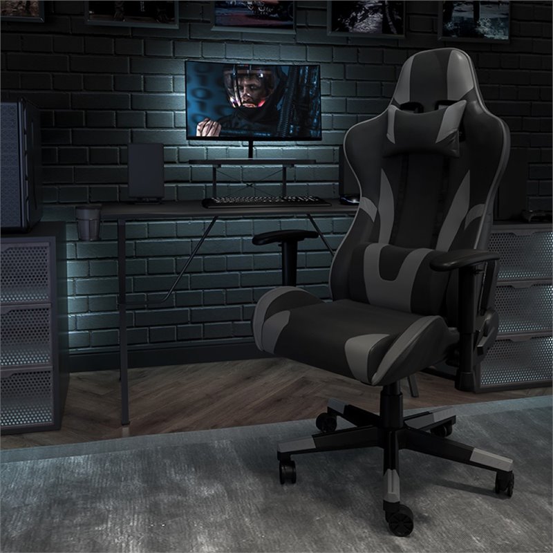 Flash Furniture X30 Leather Racing Reclining Gaming Chair in Black and Gray