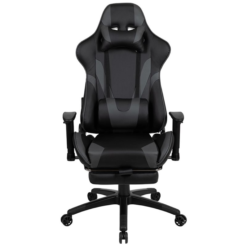 Flash Furniture X30 Leather Racing Reclining Gaming Chair in Black and Gray