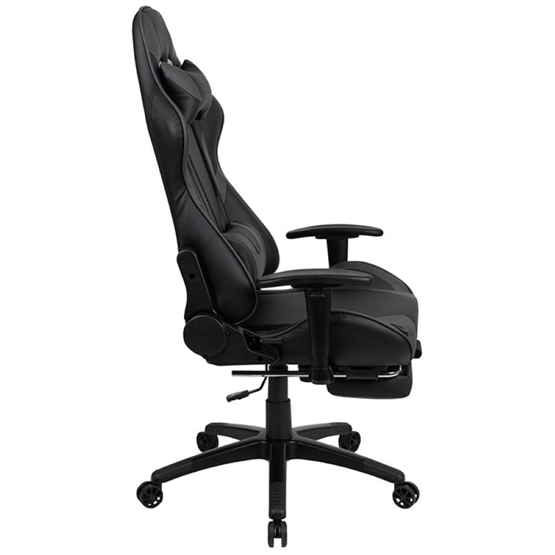 Flash Furniture X30 Leather Racing Reclining Gaming Chair in Black and Gray