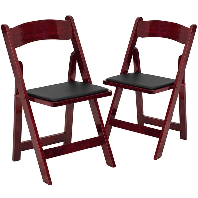 Flash Furniture Hercules Wooden Vinyl Seat Folding Chair in Mahogany (Set of 2)