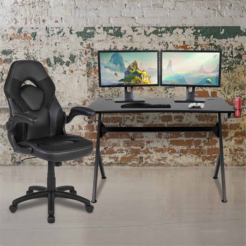 Flash Furniture Gaming Desk and Racing Swivel Chair Set in Black