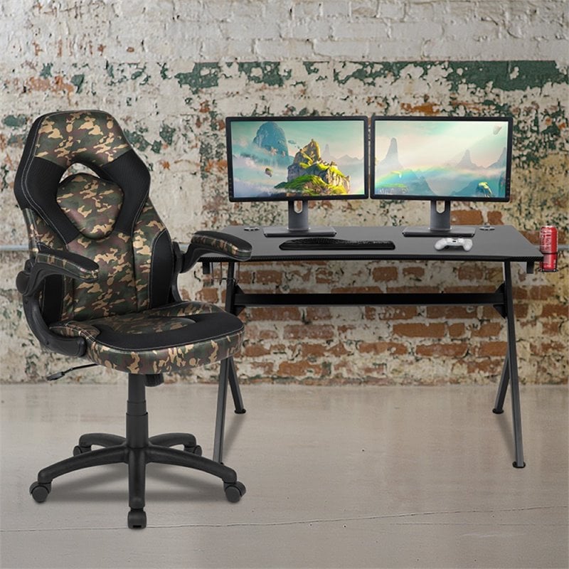 Flash Furniture Gaming Desk and Racing Swivel Chair Set in Black and Camouflage