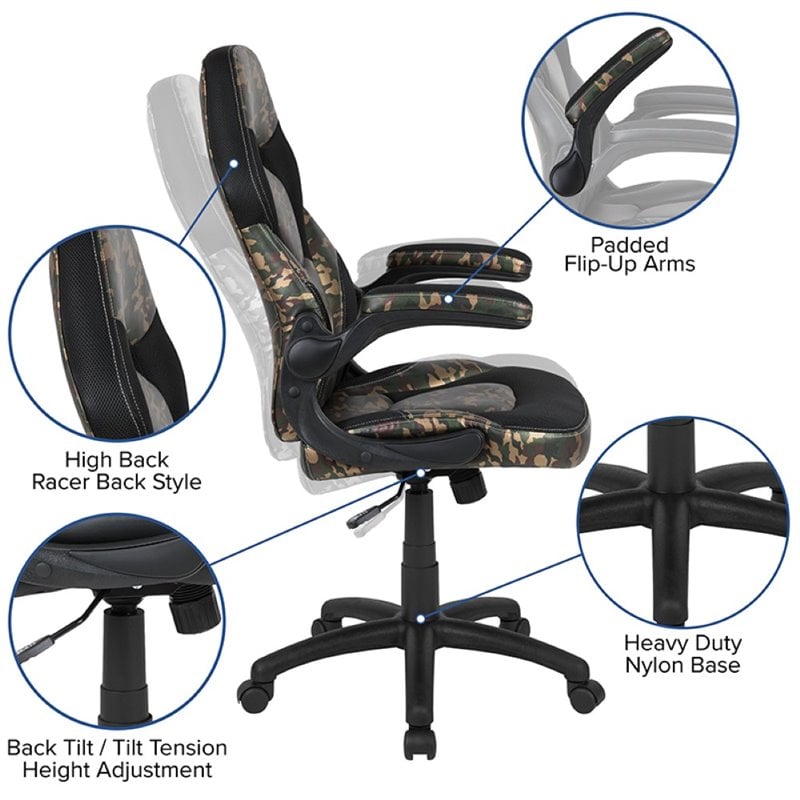 Flash Furniture Gaming Desk and Racing Swivel Chair Set in Black and Camouflage