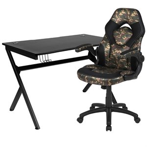 Flash Furniture Gaming Desk and Racing Swivel Chair Set in Black and Camouflage