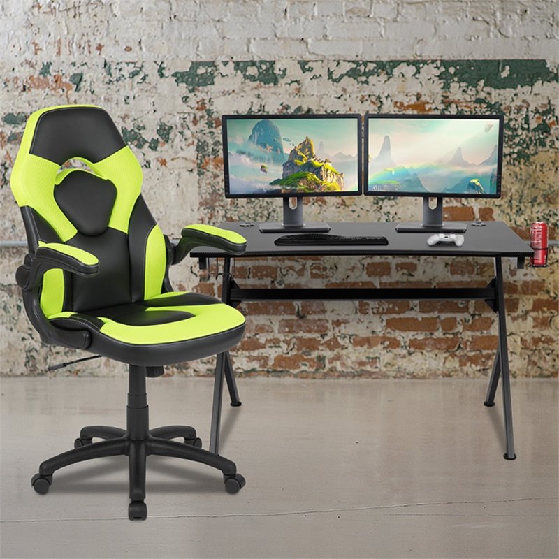 Flash Furniture Gaming Desk and Racing Swivel Chair Set in Black and Green