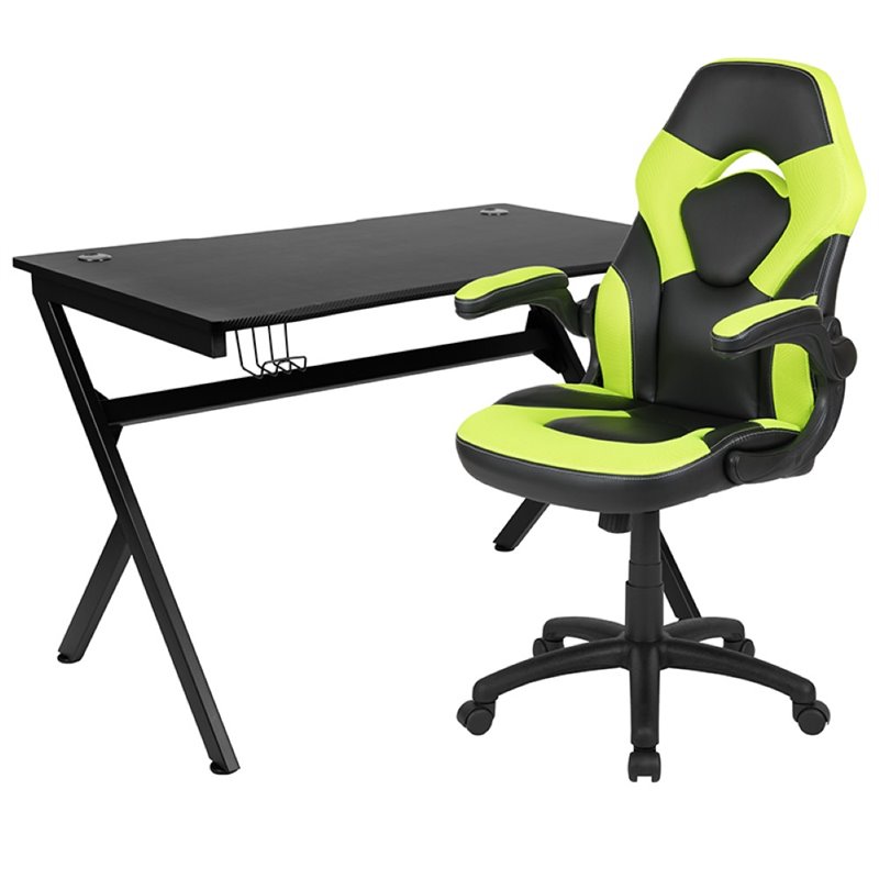 Flash Furniture Gaming Desk and Racing Swivel Chair Set in Black and Green