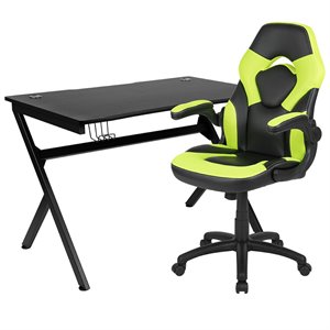 Flash Furniture Gaming Desk and Racing Swivel Chair Set in Black and Green