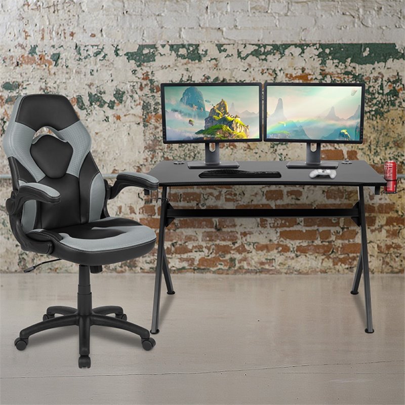 Flash Furniture Gaming Desk and Racing Swivel Chair Set in Black and Gray