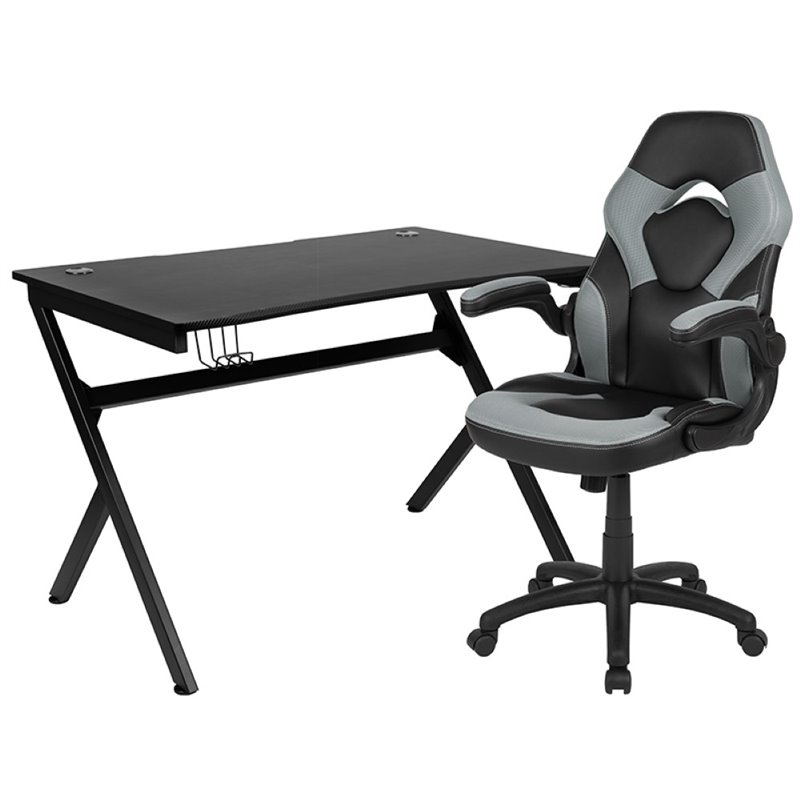 Flash Furniture Gaming Desk and Racing Swivel Chair Set in Black and Gray