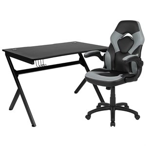 Flash Furniture Gaming Desk and Racing Swivel Chair Set in Black and Gray