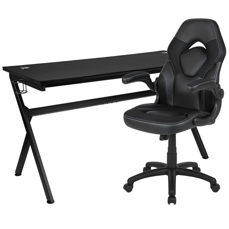 Flash Furniture Gaming Desk and Racing Swivel Chair Set in Black