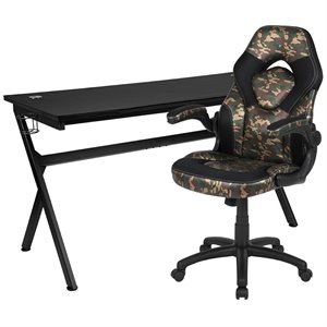 Flash Furniture Gaming Desk and Racing Swivel Chair Set in Black and Camouflage