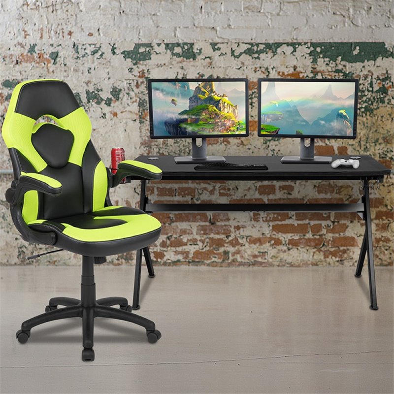 Flash Furniture Gaming Desk and Racing Swivel Chair Set in Black and Green