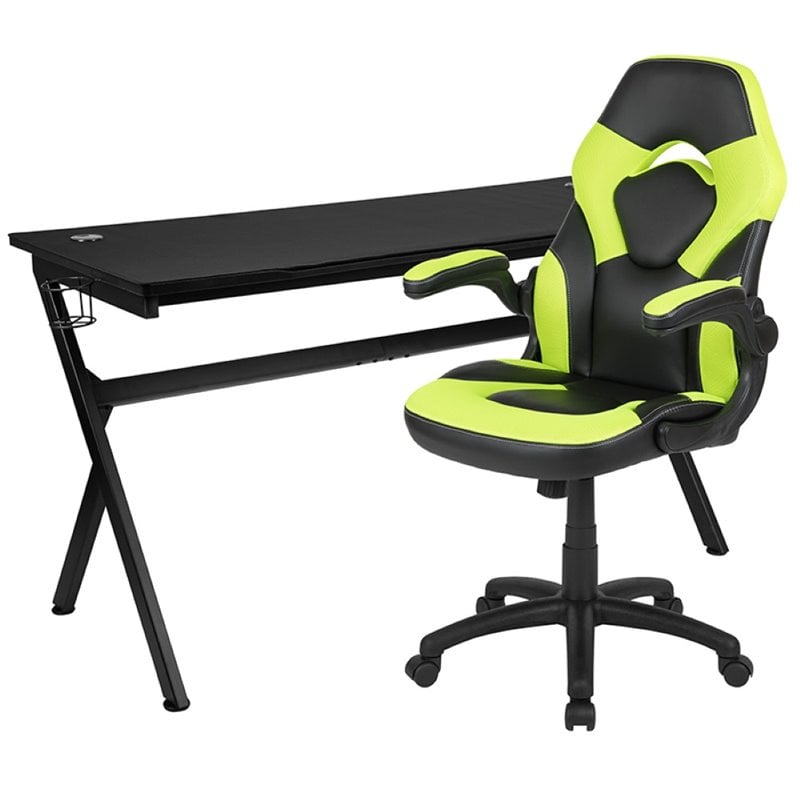 Flash Furniture Gaming Desk and Racing Swivel Chair Set in Black and Green