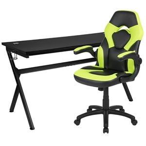 Flash Furniture Gaming Desk and Racing Swivel Chair Set in Black and Green