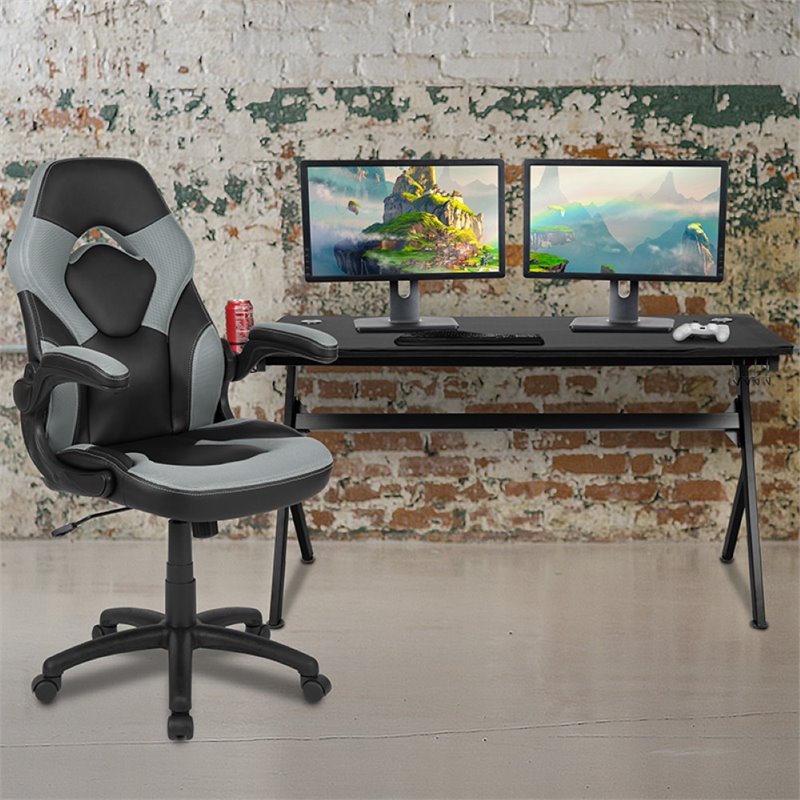 Flash Furniture Gaming Desk and Racing Swivel Chair Set in Black and Gray