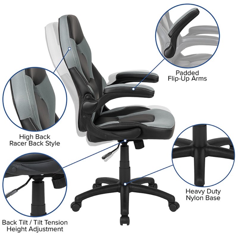 Flash Furniture Gaming Desk and Racing Swivel Chair Set in Black and Gray
