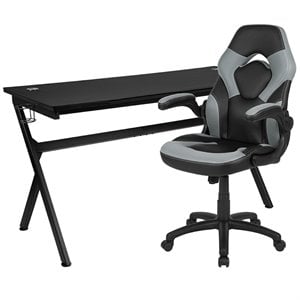 Flash Furniture Gaming Desk and Racing Swivel Chair Set in Black and Gray